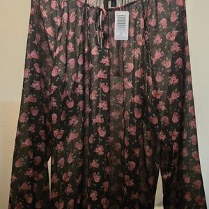 Torrid, Floral Black and Pink Blouse